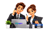 Infyworx admin staff taking calls and filing at an office desk