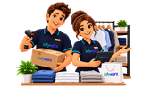 Infyworx retail assistants scanning stock and folding clothes at a store counter